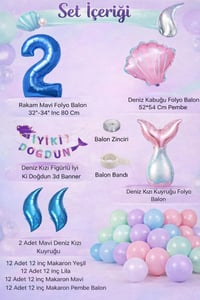Deniz Kızı Temalı 2 Yaş Doğum Günü Balon Süsleme Seti – Pastel Renkli Parti Dekorasyon Seti
