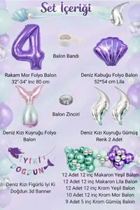 Deniz Kızı Temalı 4 Yaş Doğum Günü Balon Süsleme Seti – Mor Lila Parti Dekorasyon Seti