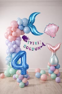 Deniz Kızı Temalı 4 Yaş Doğum Günü Balon Süsleme Seti – Pastel Renkli Parti Dekorasyon Seti