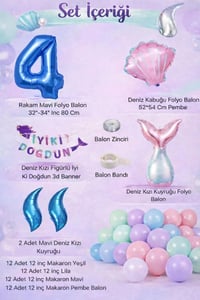 Deniz Kızı Temalı 4 Yaş Doğum Günü Balon Süsleme Seti – Pastel Renkli Parti Dekorasyon Seti