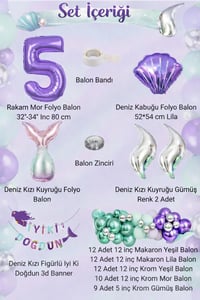 Deniz Kızı Temalı 5 Yaş Doğum Günü Balon Süsleme Seti – Mor Lila Parti Dekorasyon Seti