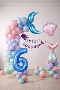 Deniz Kızı Temalı 6 Yaş Doğum Günü Balon Süsleme Seti – Pastel Renkli Parti Dekorasyon Seti