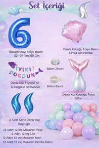 Deniz Kızı Temalı 6 Yaş Doğum Günü Balon Süsleme Seti – Pastel Renkli Parti Dekorasyon Seti