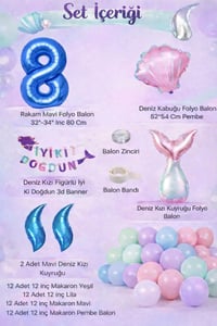 Deniz Kızı Temalı 8 Yaş Doğum Günü Balon Süsleme Seti – Pastel Renkli Parti Dekorasyon Seti