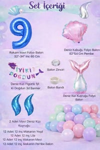 Deniz Kızı Temalı 9 Yaş Doğum Günü Balon Süsleme Seti – Pastel Renkli Parti Dekorasyon Seti