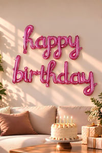 El Yazılı 16 İnç Happy Birthday Pembe Balon Set 