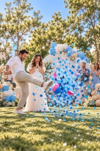 Erkek Cinsiyet Belirleme Topu ve 24'lü Tahmin Kartı Seti – Mavi Pul Çıkan Gender Reveal Parti Seti