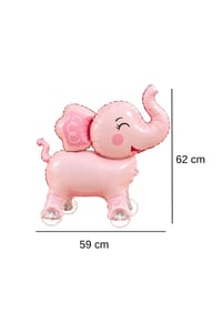 Fil Temalı Tekerlekli Folyo Yürüyen Balon – Pembe Sevimli Fil Balon 59x62 cm