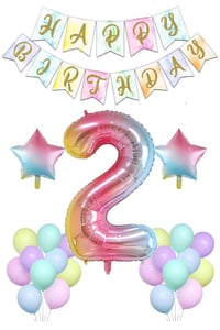 Gökkuşağı Konsepti 2 Yaş Doğum Günü Parti Kutlama Seti; Rakam ve Yıldız Folyo, Banner ve Makaron Balon