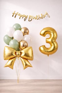 Gold Fiyonk 3 Yaş Doğum Günü Balon Seti