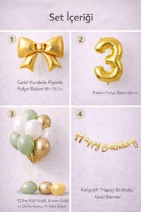 Gold Fiyonk 3 Yaş Doğum Günü Balon Seti