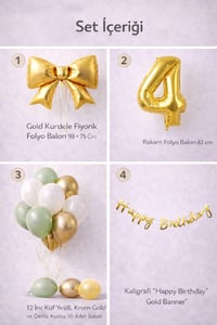 Gold Fiyonk 4 Yaş Doğum Günü Balon Seti