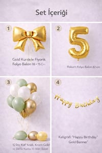 Gold Fiyonk 5 Yaş Doğum Günü Balon Seti