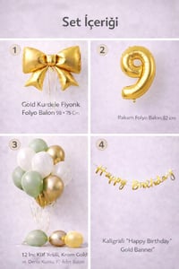 Gold Fiyonk 9 Yaş Doğum Günü Balon Seti