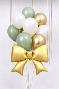 Gold Fiyonk Folyo Balon Seti – Küf Yeşili & Gold Lateks Balonlu