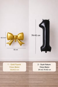 Gold Fiyonk & Siyah 1 Rakam Folyo Balon Seti
