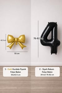 Gold Fiyonk & Siyah 4 Rakam Folyo Balon Seti