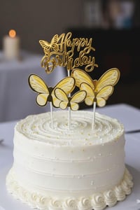 Gold Happy Birthday & Kelebek Pasta Süsü Seti (5 Parça)