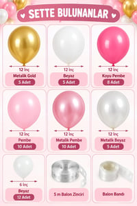 Gold Pembe Beyaz Balon Zinciri Seti Konsept 3