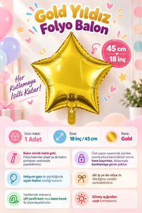 Gold Yıldız Folyo Balon 45 cm - Bebek Çocuk Parti Kutlama