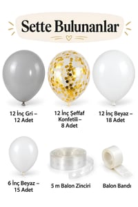 Gri Beyaz Konfetili Balon Zinciri Seti Konsept 8