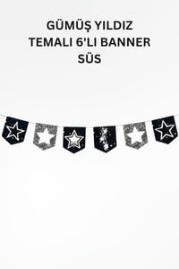 Gümüş Yıldız Temalı Doğum Günü Parti Seti – İyi Ki Doğdun Banner, Tavan Sarkıt, Gözlük, Pasta Süsü ve Mısır Kutusu