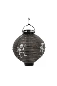 Halloween 20 cm Led Işıklı İskelet Desenli Siyah Renk Kağıt Japon Feneri