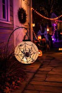 Halloween 20 cm Led Işıklı Örümcek Desenli Beyaz Renk Kağıt Japon Feneri