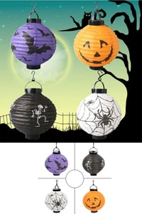 Halloween 20 cm Led Işıklı Yarasa Desenli Mor Renk Kağıt Japon Feneri