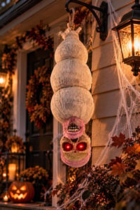 Halloween Asılı Mumya Kafa Işıklı Hareketli Sesli Cadılar Bayramı Dekoru