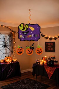 Halloween Balkabağı ve Cadı Figürlü Tavan Süsü Cadılar Bayramı Parti Dekoru