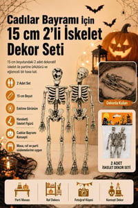 Halloween Cadılar Bayramı 15 cm 2'li İskelet Dekor Seti – Hareketli Eskitme Görünümlü Süs