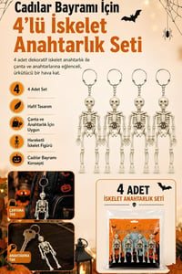 Halloween Cadılar Bayramı 4'lü İskelet Anahtarlık Seti – Hareketli İskelet Çanta ve Anahtar Süsü