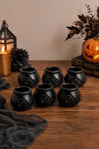 Halloween Cadılar Bayramı 6’lı Mini Kazan Dekor Seti – Siyah Cadı Kazanı Süsü