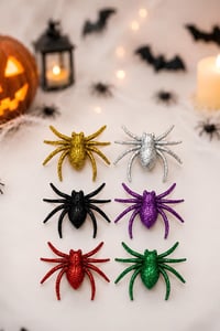 Halloween Cadılar Bayramı 6'lı Renkli Simli Örümcek Süs Seti – 5x6 Cm Dekoratif Örümcek