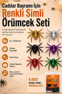 Halloween Cadılar Bayramı 6'lı Renkli Simli Örümcek Süs Seti – 5x6 Cm Dekoratif Örümcek