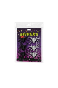 Halloween Cadılar Bayramı 6'lı Simli Örümcek Süs Seti – Siyah ve Gümüş Dekoratif Örümcek 5x6 Cm