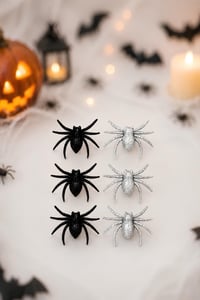 Halloween Cadılar Bayramı 6'lı Simli Örümcek Süs Seti – Siyah ve Gümüş Dekoratif Örümcek 5x6 Cm
