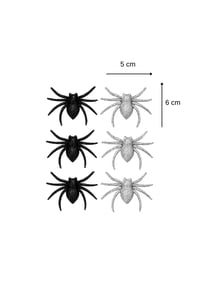 Halloween Cadılar Bayramı 6'lı Simli Örümcek Süs Seti – Siyah ve Gümüş Dekoratif Örümcek 5x6 Cm