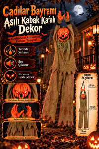 Halloween Cadılar Bayramı Asılı Kabak Kafalı Işıklı Sesli Hareketli Dekor