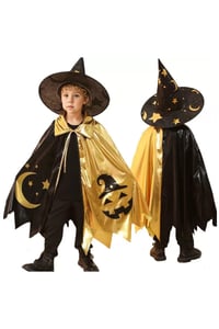 Halloween Cadılar Bayramı Çocuklar İçin Cadı Şapkası ve Pelerin Seti 