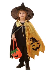 Halloween Cadılar Bayramı Çocuklar İçin Cadı Şapkası ve Pelerin Seti 