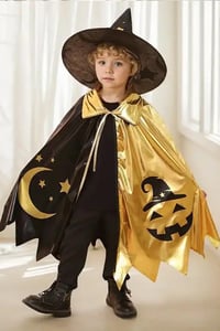 Halloween Cadılar Bayramı Çocuklar İçin Cadı Şapkası ve Pelerin Seti 