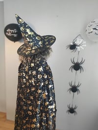 Halloween Cadılar Bayramı Gold Desenli Cadı Şapka ve Pelerin Set