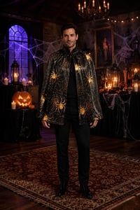Halloween Cadılar Bayramı Gold Örümcek Desenli Pelerin