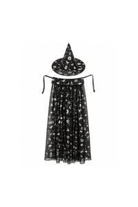 Halloween Cadılar Bayramı Gümüş Desenli Cadı Şapka ve Pelerin Set