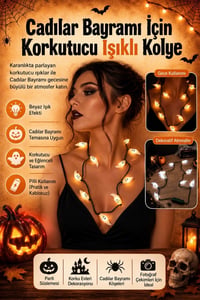 Halloween Cadılar Bayramı Hayalet Işıklı Kolye – Pilli Beyaz Işıklı Kostüm Aksesuarı