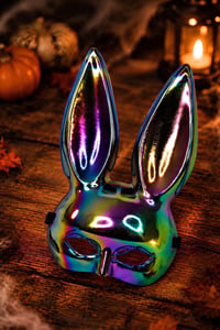 Halloween Cadılar Bayramı Holografik Tavşan Maskesi – Parlak Renkli Kostüm Aksesuarı