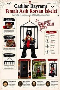 Halloween Cadılar Bayramı Işıklı Hareketli Kafesli Korsan İskelet Kapı Süsü