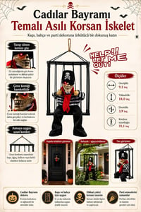 Halloween Cadılar Bayramı Işıklı Hareketli Kafesli Korsan İskelet Kapı Süsü